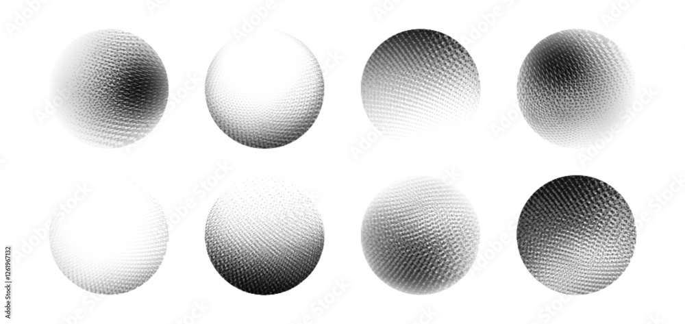 Poster grain dot sphere collection of monochrome halftone patterns - circular shapes with gradient mesh tex