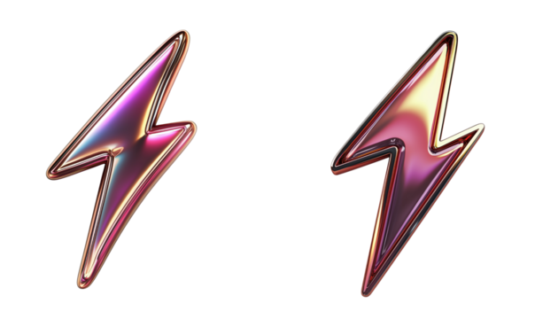Iridescent Pink and Gold Lightning Bolt Symbols Energy Power Speed Icons, Isolated on Transparent Bakcground, Ai Generative Images