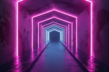 Fototapeta premium tunnel with neon lights arch