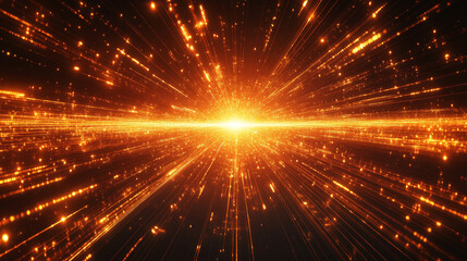 Fototapeta premium A dynamic, futuristic concept of light speed with glowing neon gold and brown hues, representing digital advancement, speed, and technology, with a clean, blurred background offering space for text