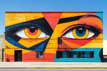 Colorful eyes mural decorating building facade in Los Angeles