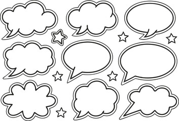 Empty Comic Speech Bubbles, Thought Clouds, and Stars