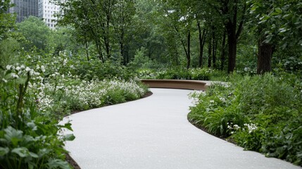 Obraz premium Park Pathway Winding Through Lush Landscaping