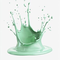 Vibrant Green Paint Splash Captured in Mid-Air with Smooth Texture and Dynamic Water Droplets
