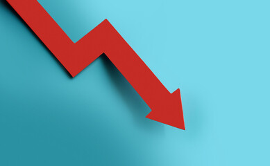 red arrow graph, stock market, real estate, business concept, on blue background