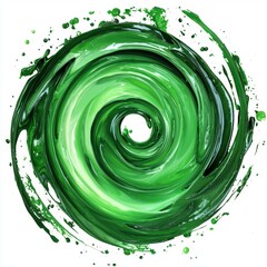 Fototapeta premium Abstract Green Swirl Design with Paint Splatters and Texture in Circular Motion for Artistic Background Use