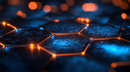 Abstract geometric hexagons symbolizing innovation in healthcare and medical science. Modern design with bright tones and blurred background, representing progress, patterns, and the future of medicin