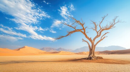 Lone dead tree desert sunrise dunes landscape
