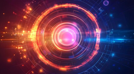 Abstract digital background featuring vibrant circular patterns and glowing lights in a futuristic design