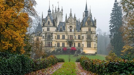 Fototapeta premium Autumnal Castle in the Rain