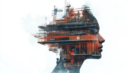 Building construction engineer illustration with double exposure graphic design and Building engineers, architect people or construction workers working