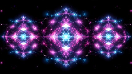 Fototapeta premium Abstract digital art featuring vibrant pink and blue light patterns on a black background
