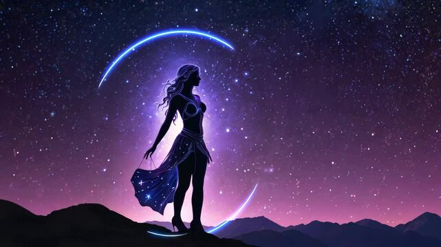 Zodiac sign Virgo. Silhouette of a girl on the background of space