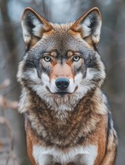 Obraz premium A close-up portrait of a wolf's face, showcasing its striking eyes and intense expression.