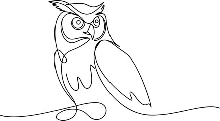Majestic Owl SingleLine Drawing Bird, Nature, Art, Wildlife, Sketch