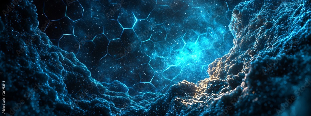 Poster abstract futuristic hexagon background featuring analysis and automation of stock data. using big da