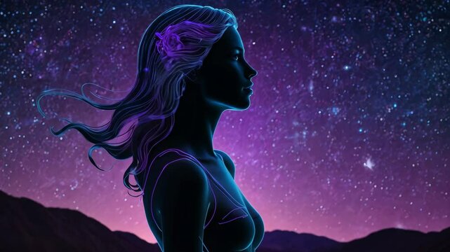 Zodiac sign Virgo. Silhouette of a girl on the background of space