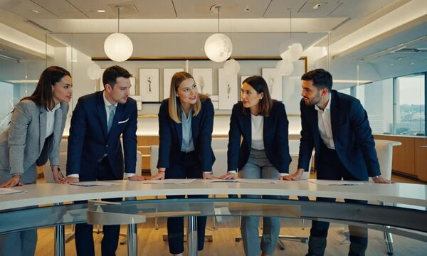 Collaborative Team Brainstorming in a Corporate Office, Planning Innovative Business Strategies