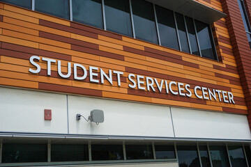 Student services center sign on campus