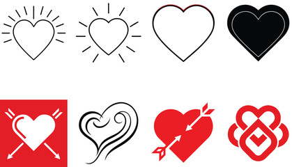 Set of Red heart simple icons vector design