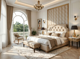 A Serene Haven: A luxuriously appointed bedroom radiates tranquility with its opulent furnishings and warm color palette.
