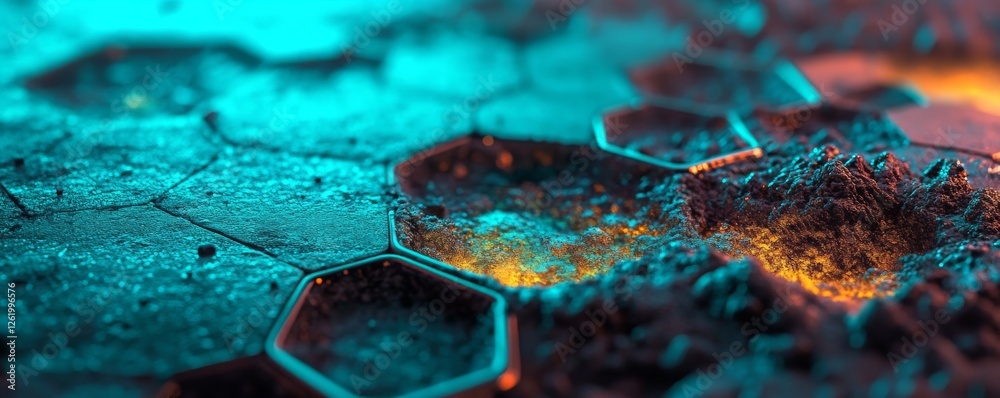 Aufkleber future data communication network technology depicted through an abstract hexagonal background image