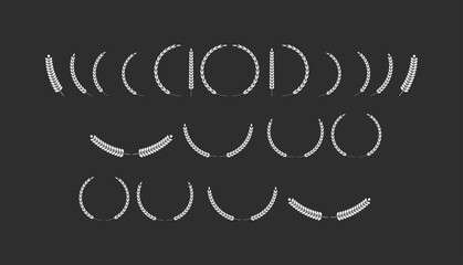 vector laurel leaves, Black circular laurel olive branches, wreaths and branches with leaves. Hand drawing laurel wreaths and branches collection. Laurels wreaths.