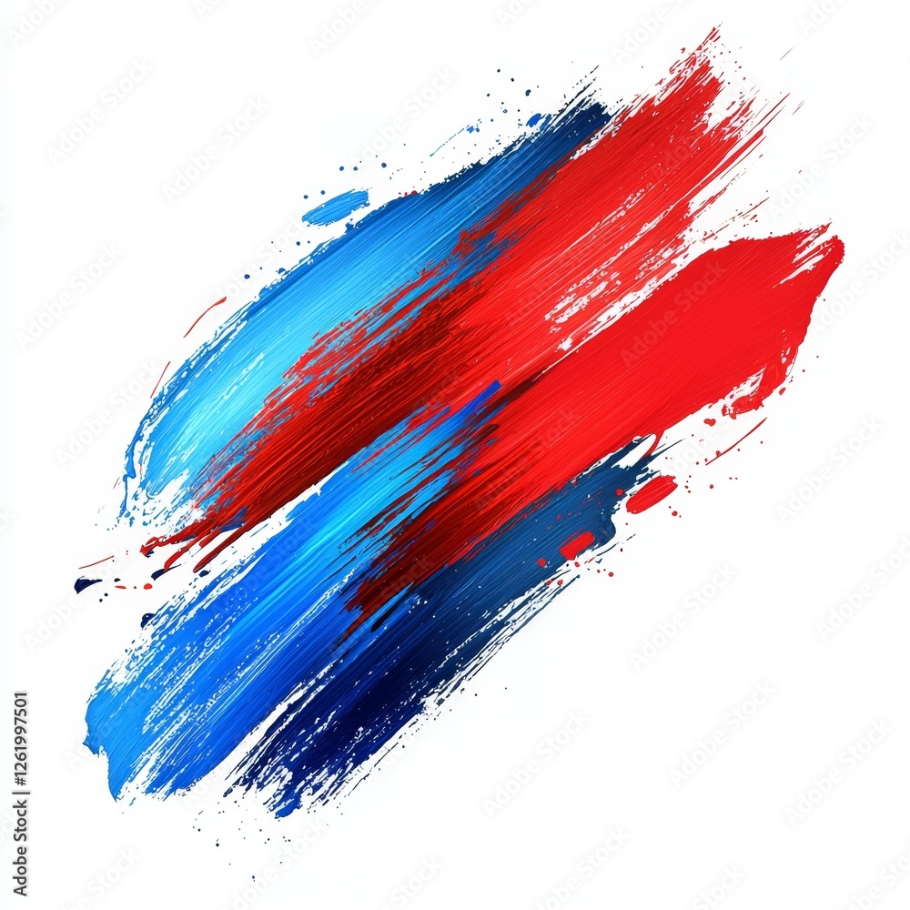 Wall mural abstract paint strokes in vibrant blue and red tones creating a dynamic visual effect on a white bac