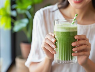 Fototapeta premium young japanese woman drinking juice