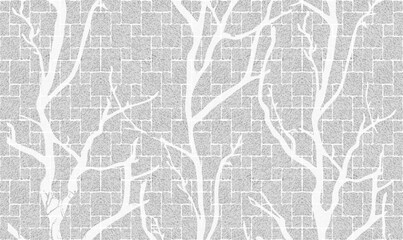 Cream gray silver metallic square tiles textured floral branches Wallpaper BG Design 780b.eps