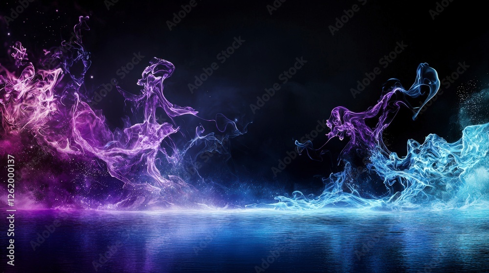 Aufkleber artistic perspective vibrant waves of color on blueviolet surface in dark background