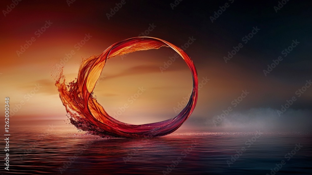 Poster drifting emotions resonate in a red-orange curve serene water digital art abstract concept