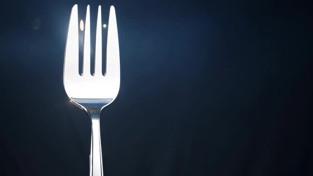 Illuminated fork with changing light patterns set against dark background