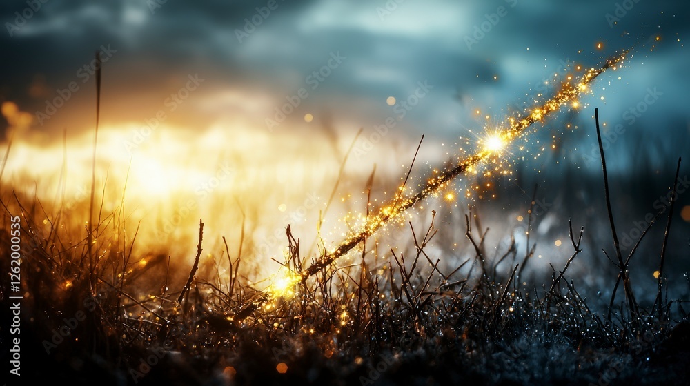 Poster golden light burst through soft grass nature scene magical atmosphere dawn setting inspirational con