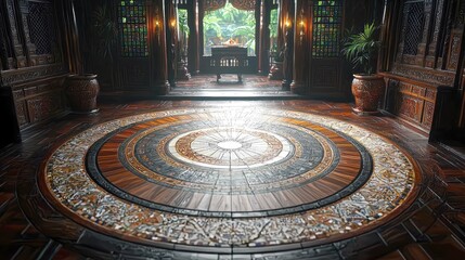 Magnificent Palace Interior: Intricate Woodwork and Ornate Floor Design