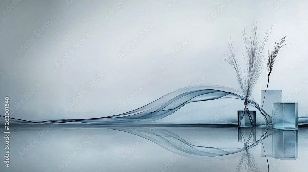Aufkleber rippling grayblue line in serene space abstract art modern design minimalist environment tranquil vi
