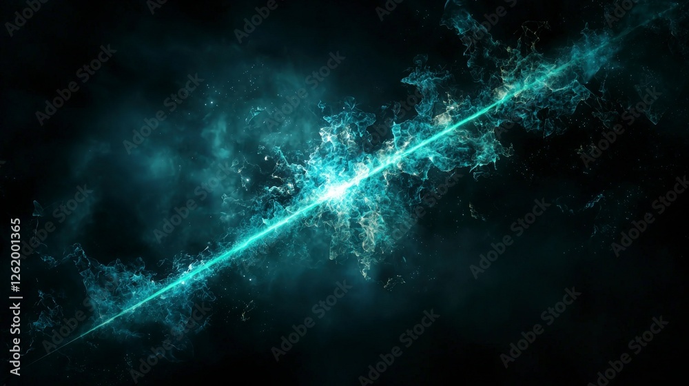 Poster teal energy beam breaks through darkness digital space abstract art cosmic environment dynamic viewp