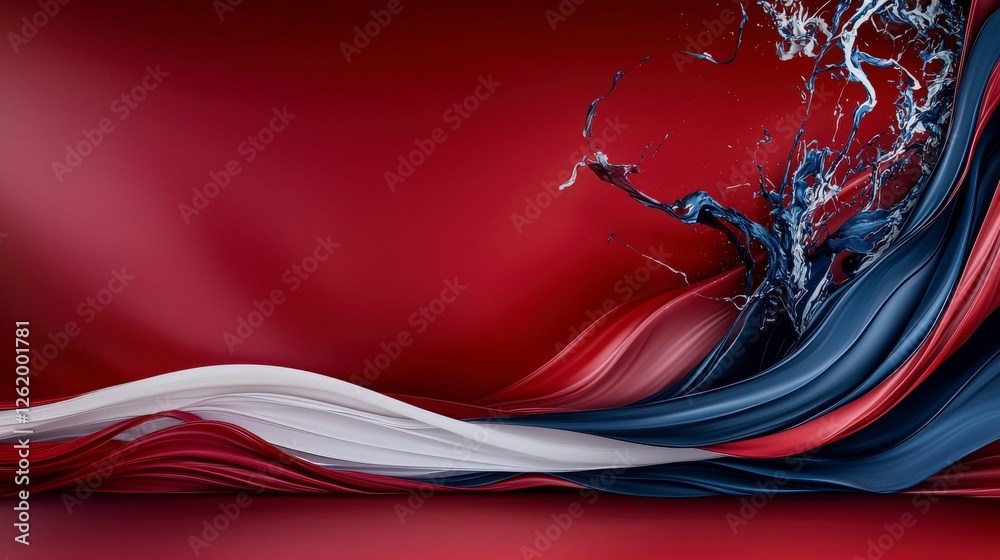 Poster Dynamic abstract art splashing color against a bold red background digital artwork contemporary design artistic perspective