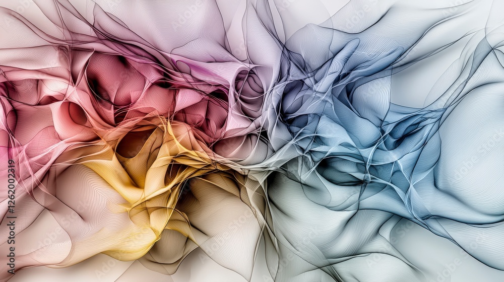 Aufkleber abstract curving lines intertwined in muted colors digital art contemporary minimalistic viewpoint