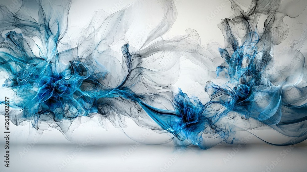 Poster dynamic abstract swirls of blue and gray digital art artistic composition contemporary design aesthe