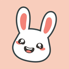 laughing rabbit face with outline flat vector design.