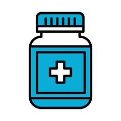 blue medicine bottle icon, pharmacy symbol, healthcare container pictogram