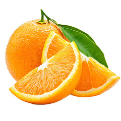 Juicy Navel Orange Sliced on a White Background