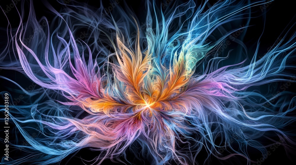 Poster vibrant abstract artwork digital realm fractal design colorful swirls high-contrast background artis
