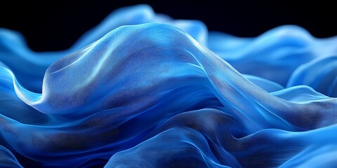 Obraz premium Blue silk fabric waves, dark background, abstract design, website banner