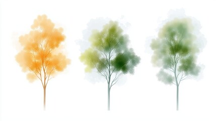 Fototapeta premium Vibrant autumn colors, four trees in a spectacular display of fall foliage four