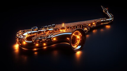 Obraz premium Glowing Saxophone on Dark Stage, Night Music