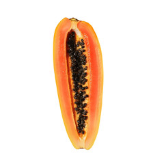 Ripe Golden Papaya Sliced Lengthwise Revealing Vibrant Orange Flesh and Cluster of Glossy Black Seeds