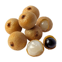 Cluster of Longan Fruits with Shells and Seeds on White Background