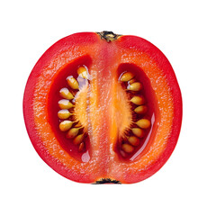 Ripe Tamarillo Tree Tomato Sliced in Half Revealing Juicy Golden-Red Pulp on White Background